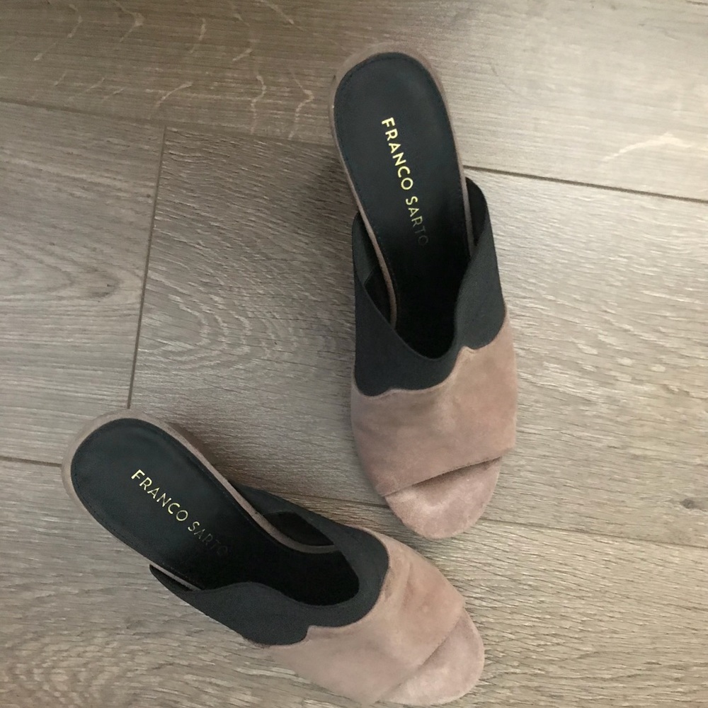 Franco Sarto Taupe Suede Block Mules - Picture 4 of 7